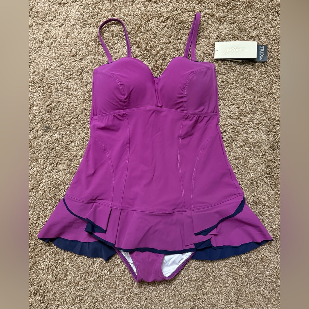 Profile By Gottex Purple with Navy Ruffle One-Piece Swimdress